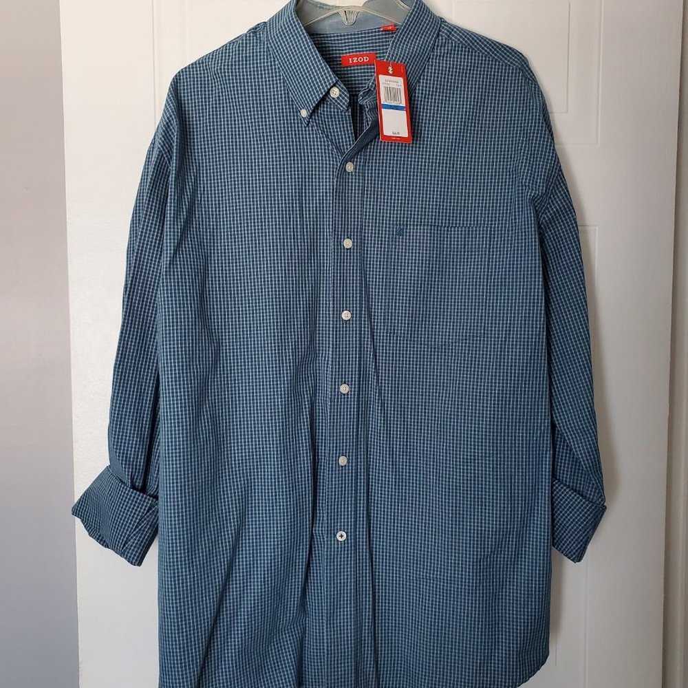 Men's - IZOD Long Sleeve Teal Plaid / Checked Shirt - NWT